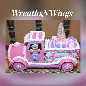 Gingerbread Truck, Pink Candyland Christmas truck, Pink Centerpiece, Candyland